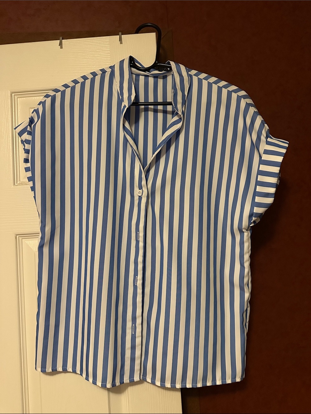 SHEIN Blue & White Striped Short Sleeve Button-Down